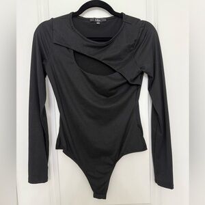 Black Long Sleeve Cutout Bodysuit